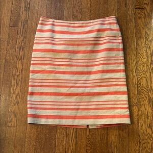 Talbots Skirt Striped Orange and Tan Khaki Linen Straight Mini